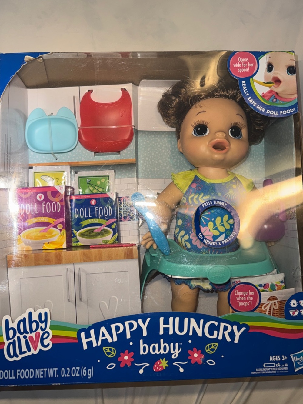 2019 Hasbro Baby Alive HAPPY HUNGRY BABY Brown Hair Sound Phrases New In Box
